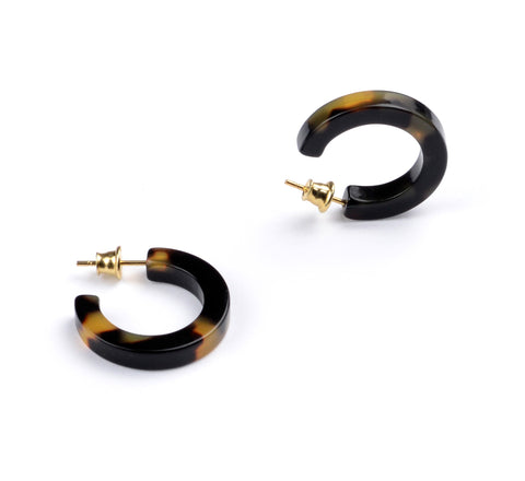 Round n' Round Hoop Earrings - Handmade from Italian Acetate ("Tortoiseshell") - Tokyo Dark