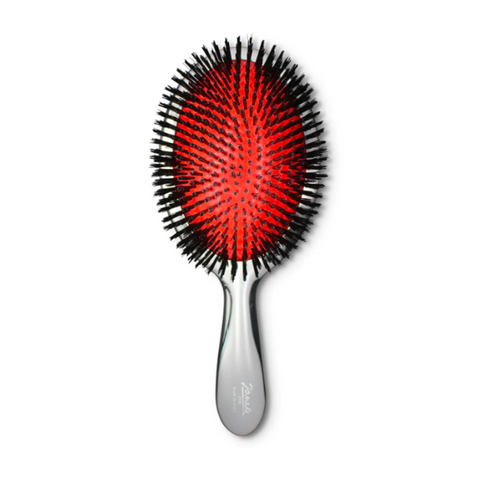 Silver Paddle Hairbrush with Natural Bristles Large Size